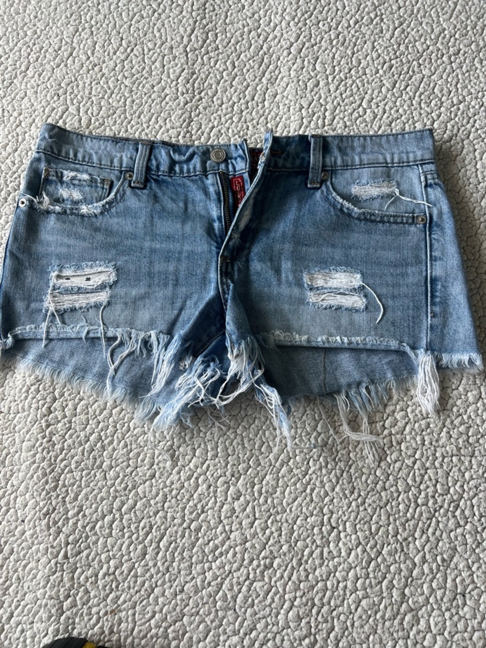 Lucky Brand ripped denim shorts, featuring a distressed look with frayed hems 27